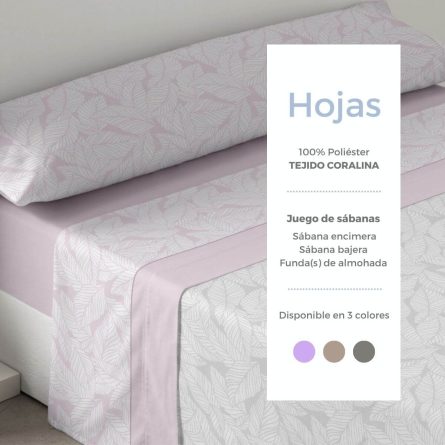 Juego de sábanas coralina HOJAS de Lanovenanube